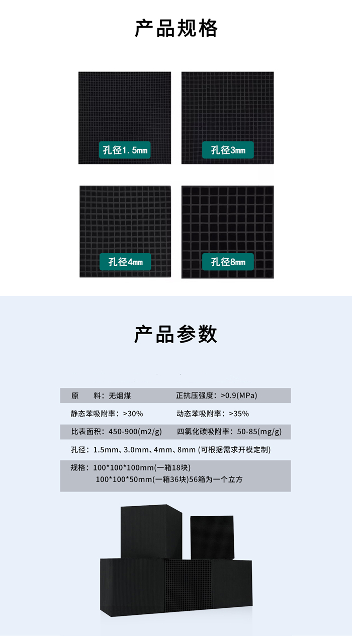 蜂窩活性炭產品規(guī)格參數(shù) 蜂窩活性炭產品規(guī)格參數(shù)